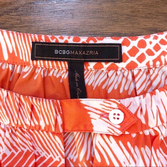 BCBGMaxAzria • orange white sundress drop waist halter neck tribal print summer - Picture 4 of 13